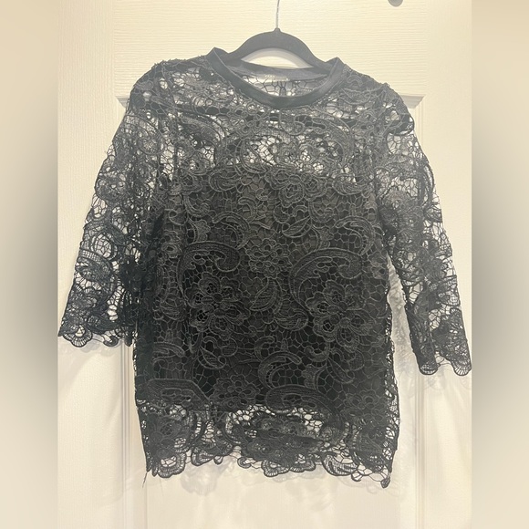 Zara Guipur black top. 3/4 sleeves. Lined from bust line down - Picture 4 of 4